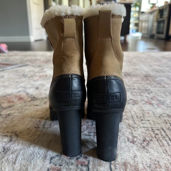Sorel Dacie Lace Up Brown & Black Heeled Boots SZ 8 Leather Waterproof Women EUC - Picture 5 of 7